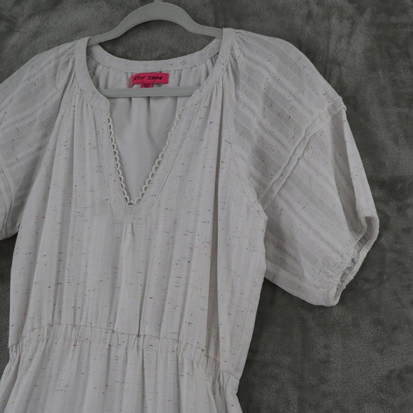 Betsey Johnson White Confetti Tiered Midi Dress Womens Small Short Sleeve V-Neck - Picture 13 of 16